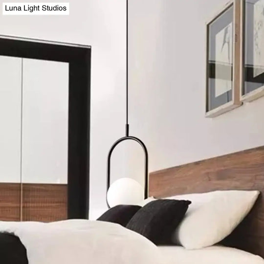 Mid-Century Modern White Glass Hanging Pendant Light For Bedroom - 1-Light Fixture