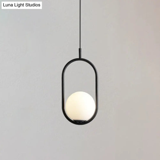 Mid-Century Modern White Glass Hanging Pendant Light For Bedroom - 1-Light Fixture