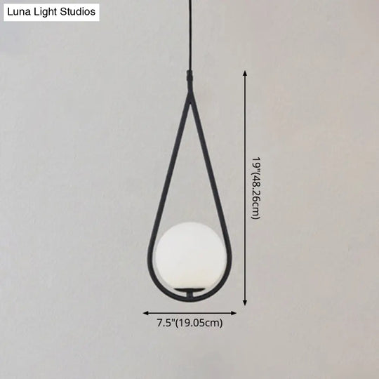 Mid-Century Modern White Glass Hanging Pendant Light For Bedroom - 1-Light Fixture