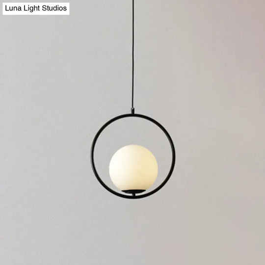 Mid-Century Modern White Glass Hanging Pendant Light For Bedroom - 1-Light Fixture Black / Circle