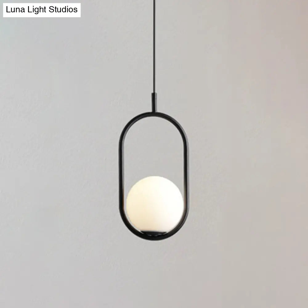 Mid-Century Modern White Glass Hanging Pendant Light For Bedroom - 1-Light Fixture Black / Oval