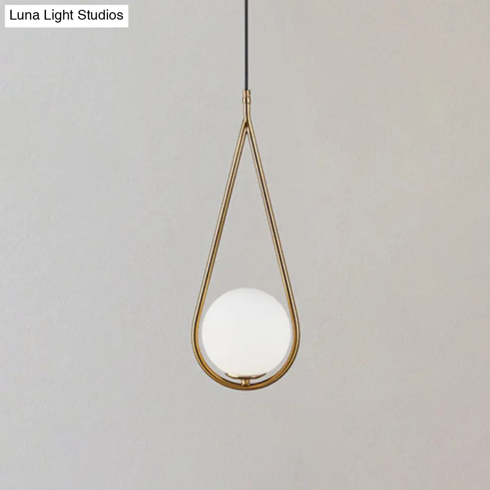 Mid-Century Modern White Glass Hanging Pendant Light For Bedroom - 1-Light Fixture Gold / Water Drop