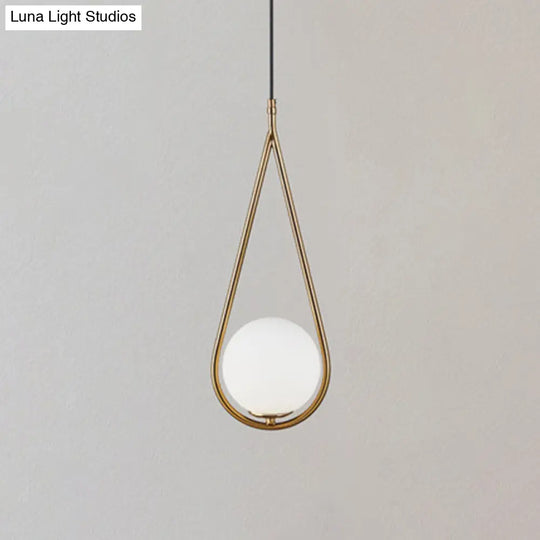 Mid-Century Modern White Glass Hanging Pendant Light For Bedroom - 1-Light Fixture Gold / Water Drop