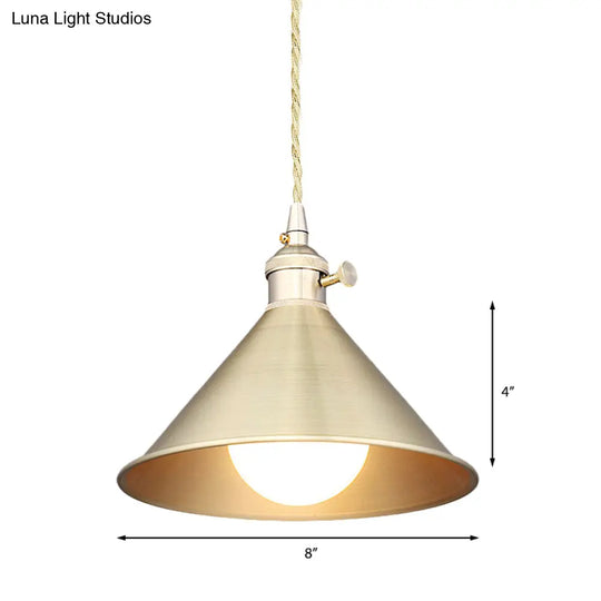 Mid Century Pendant Light With Metallic Brass Finish And Tapered Shade