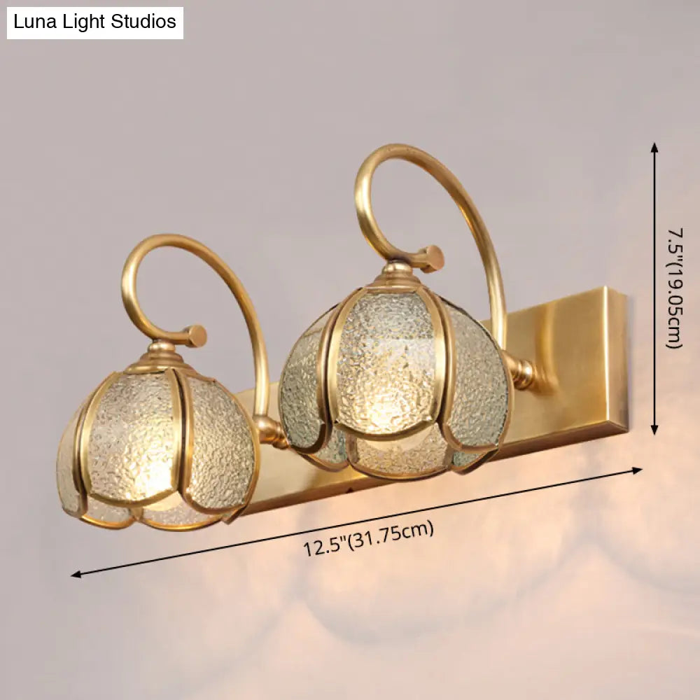 Mid-Century Style Brass Vanity Sconce With Glass Shade For Bathroom Lighting