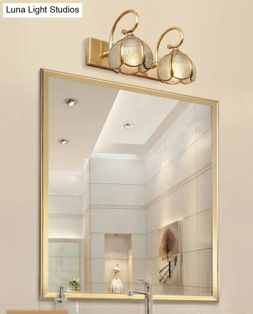 Mid-Century Style Brass Vanity Sconce With Glass Shade For Bathroom Lighting