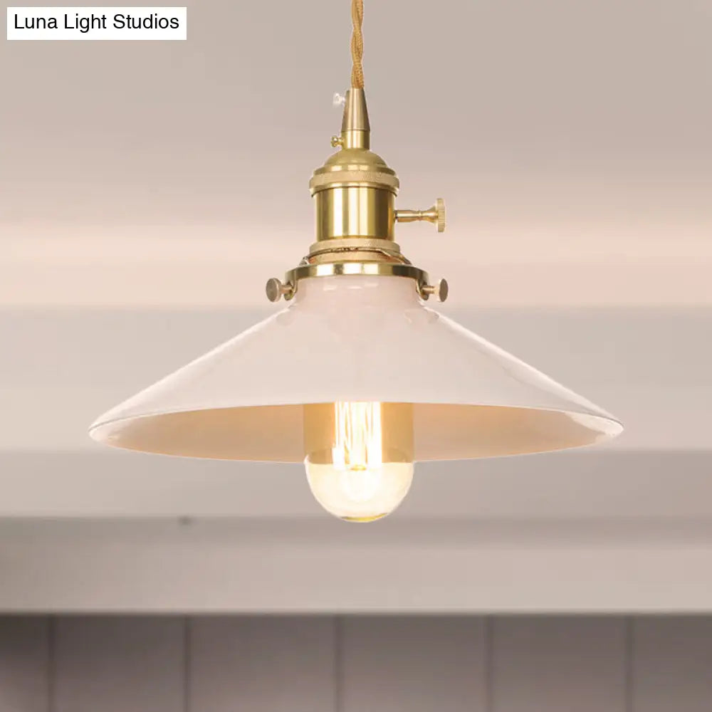 Mid Century White Cone-Shaped Pendant Light With Metal Finish 1-Light Suspended Lamp For Coffee