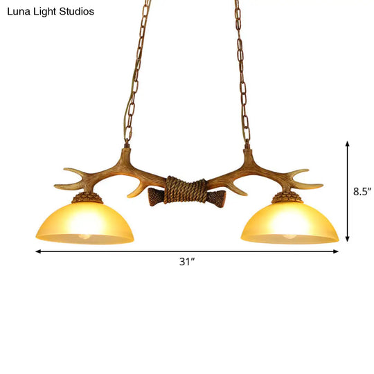Rustic Milk Glass Bowl Pendant Light With Faux Antler - Perfect For Dining Room