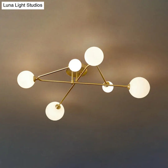 Milk Glass Orb Ceiling Light: Postmodern Brass Flush Mount 6 /