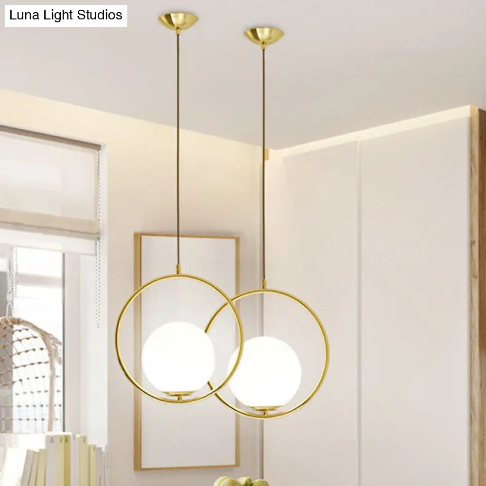 Modern Milky Glass Single-Bulb Pendant Light For Kitchen Ball Design Hanging Ceiling Lighting