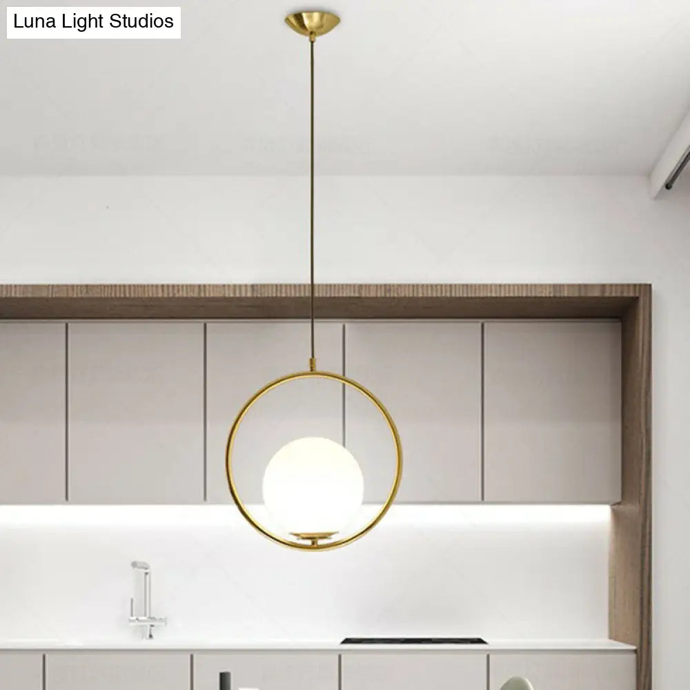 Modern Milky Glass Single-Bulb Pendant Light For Kitchen Ball Design Hanging Ceiling Lighting