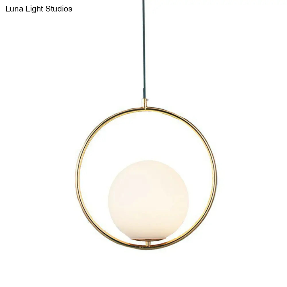 Milky Glass Kitchen Pendant Light- Modern Single-Bulb Hanging Ceiling Fixture