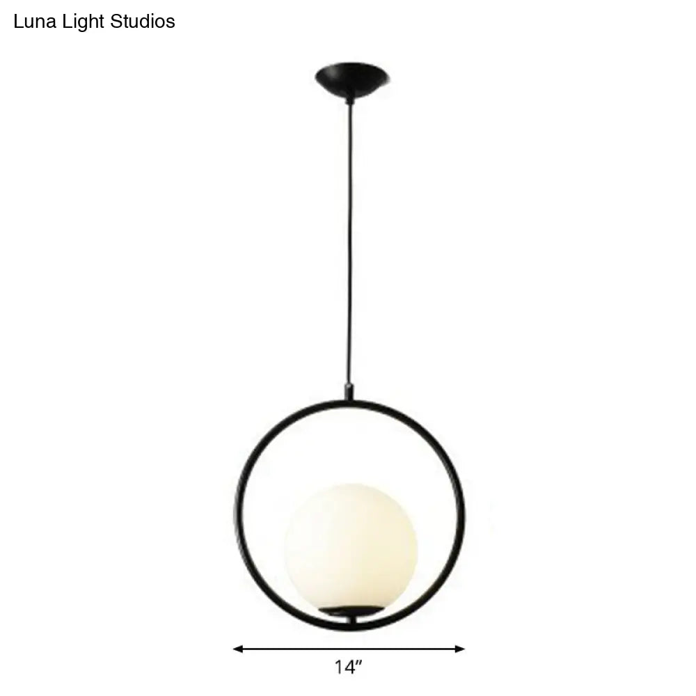 Milky Glass Kitchen Pendant Light- Modern Single-Bulb Hanging Ceiling Fixture Black