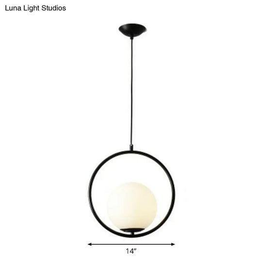 Milky Glass Kitchen Pendant Light- Modern Single-Bulb Hanging Ceiling Fixture Black