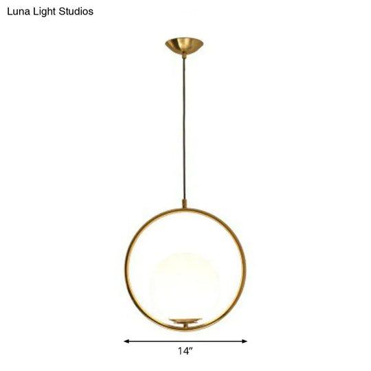 Milky Glass Kitchen Pendant Light- Modern Single-Bulb Hanging Ceiling Fixture Gold