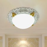 Milky Glass Led Ceiling Fixture - Traditional Semi - Orb Flush Mount Light With White And