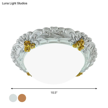 Milky Glass Led Ceiling Fixture - Traditional Semi - Orb Flush Mount Light With White And