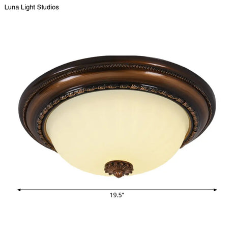 Milky Glass Led Cloche Flush Mount Ceiling Light In Brown - 14’/16’/19.5’ Width