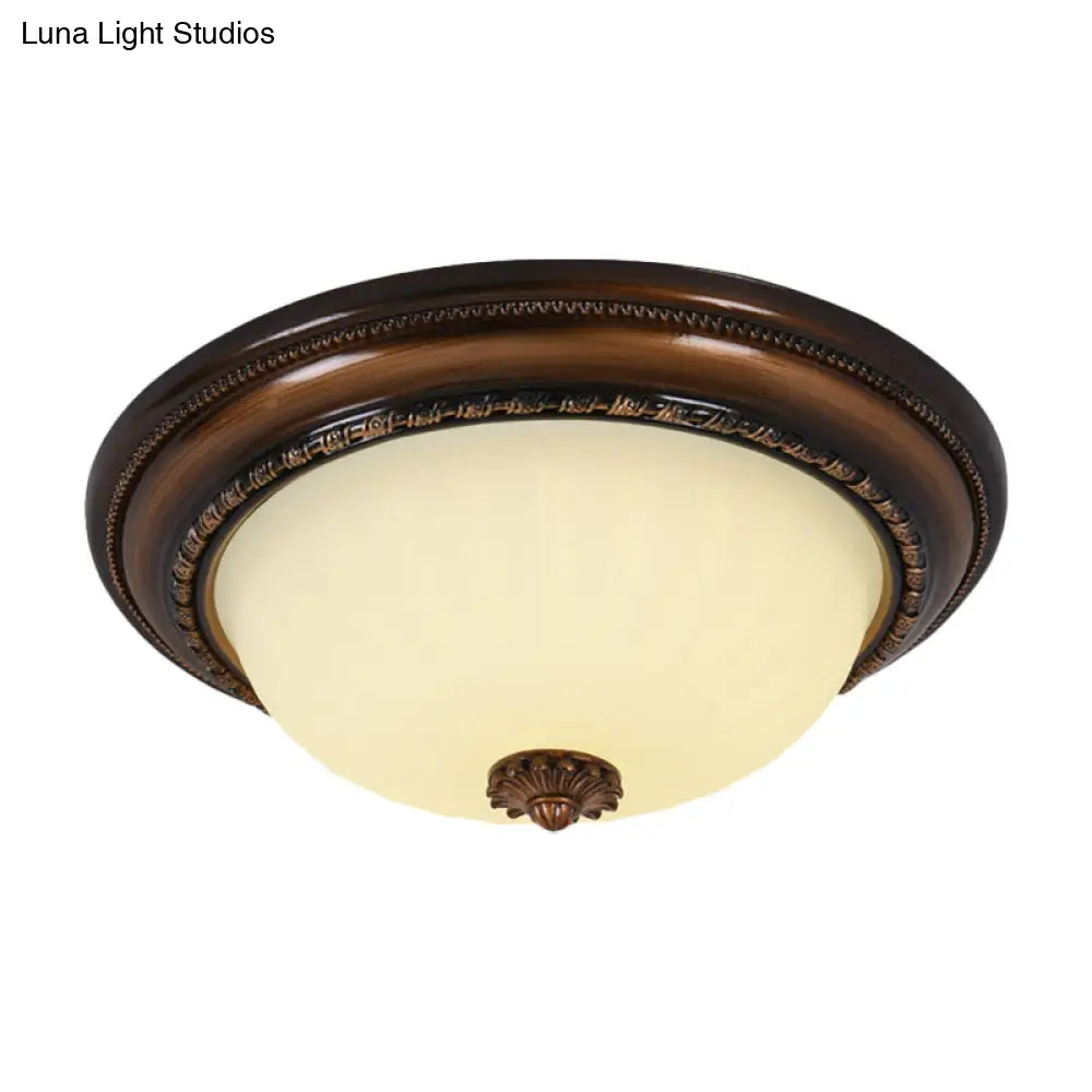 Milky Glass Led Cloche Flush Mount Ceiling Light In Brown - 14’/16’/19.5’ Width