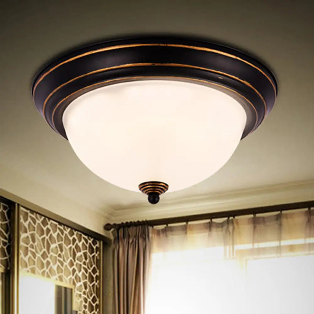 Milky Glass Led Flush Mount Ceiling Light Black For Study 13’/15’ W / 13’