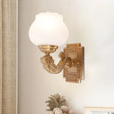 Milky Glass Wall Mounted Brass Blossom Light - Countryside Style For Living Room