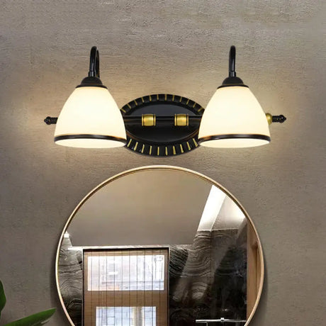 Milky Glass Wall Sconce With Black Metal Arm - 2/3 Bulb Vanity Fixture 2 /