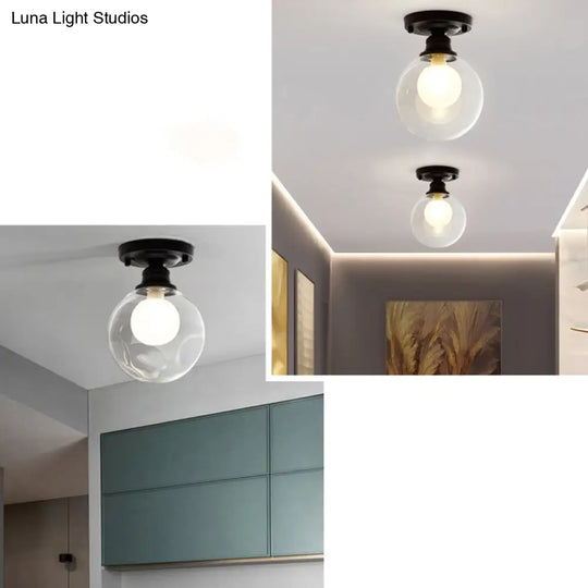 Simple Black Dual Blown Glass Flush Mount Ceiling Light - Mini Ball Design