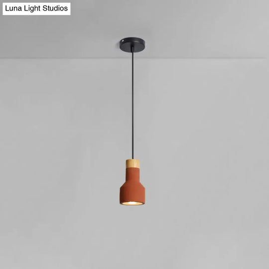 Mini Cement Macaron Pendant Light For Kitchen Bar - Single Green/Grey/Blue With Wood Pendulum