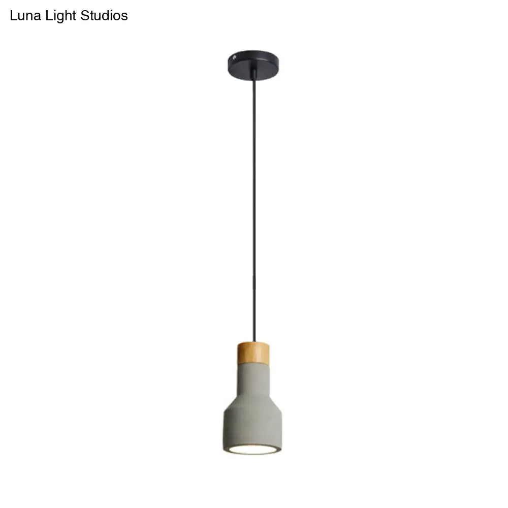 Mini Cement Macaron Pendant Light For Kitchen Bar - Single Green/Grey/Blue With Wood Pendulum