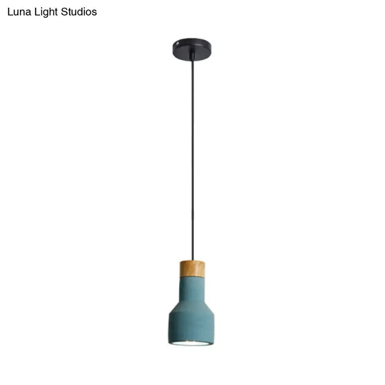 Mini Cement Macaron Pendant Light For Kitchen Bar - Single Green/Grey/Blue With Wood Pendulum