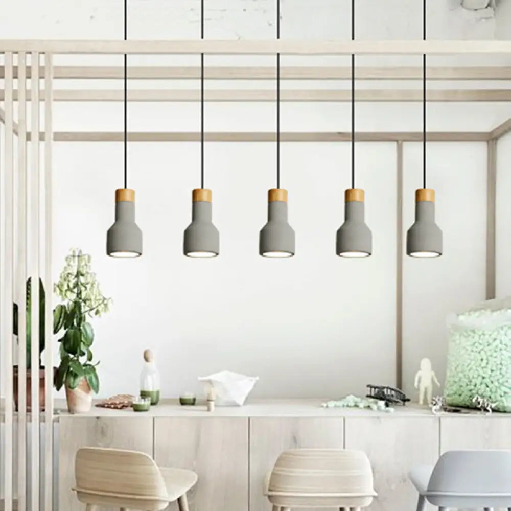 Mini Cement Macaron Pendant Light For Kitchen Bar - Single Green/Grey/Blue With Wood Pendulum Grey