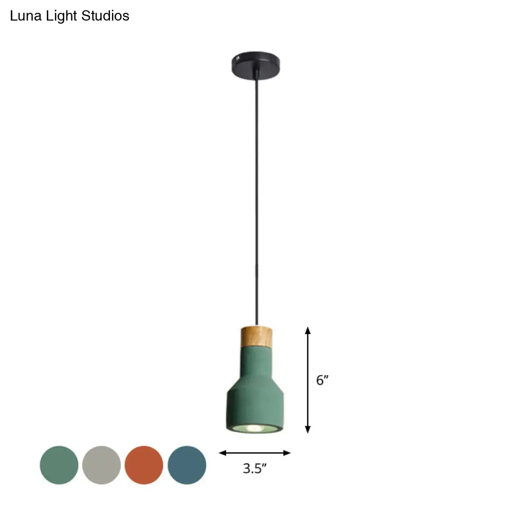 Mini Cement Macaron Pendant Light For Kitchen Bar - Single Green/Grey/Blue With Wood Pendulum
