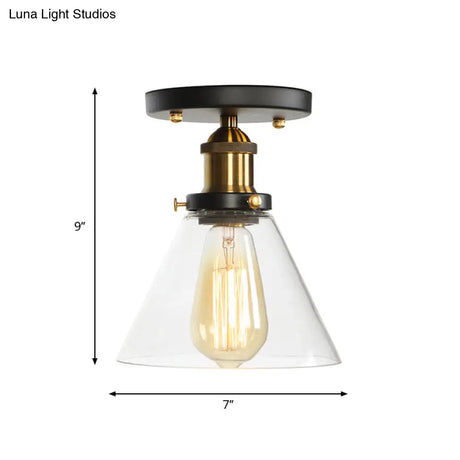 Mini Corridor Semi Flush Light Farmhouse Globe/Pear Ceiling Lamp – Clear Ribbed Glass Black &