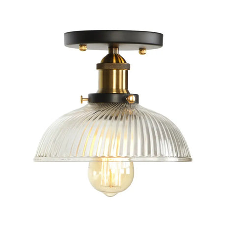 Mini Corridor Semi Flush Light Farmhouse Globe/Pear Ceiling Lamp – Clear Ribbed Glass Black &