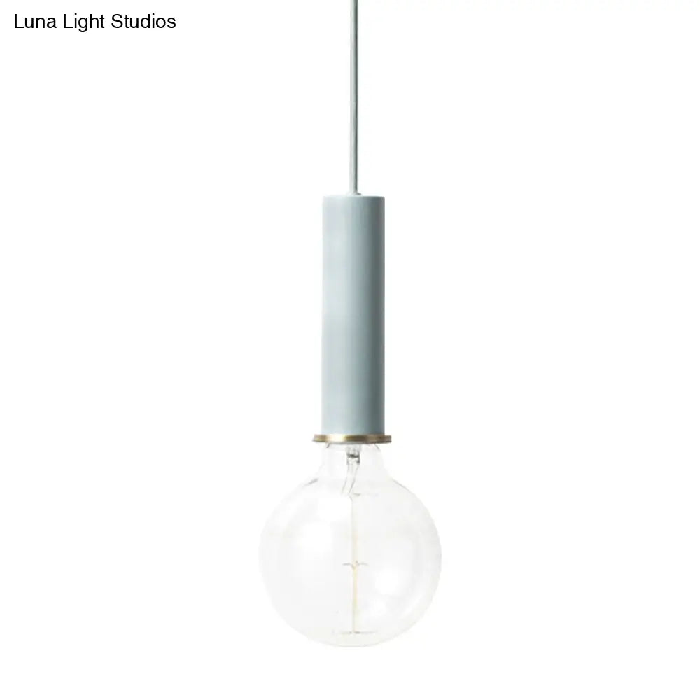Mini Macaron Loft Metal Pendant Light - Single Hanging Lamp For Cafes Black/Blue/Pink/White Blue /