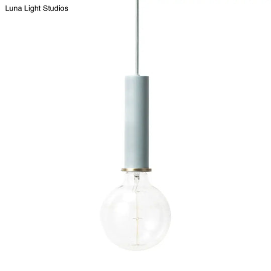Mini Macaron Loft Metal Pendant Light - Single Hanging Lamp For Cafes Black/Blue/Pink/White Blue /