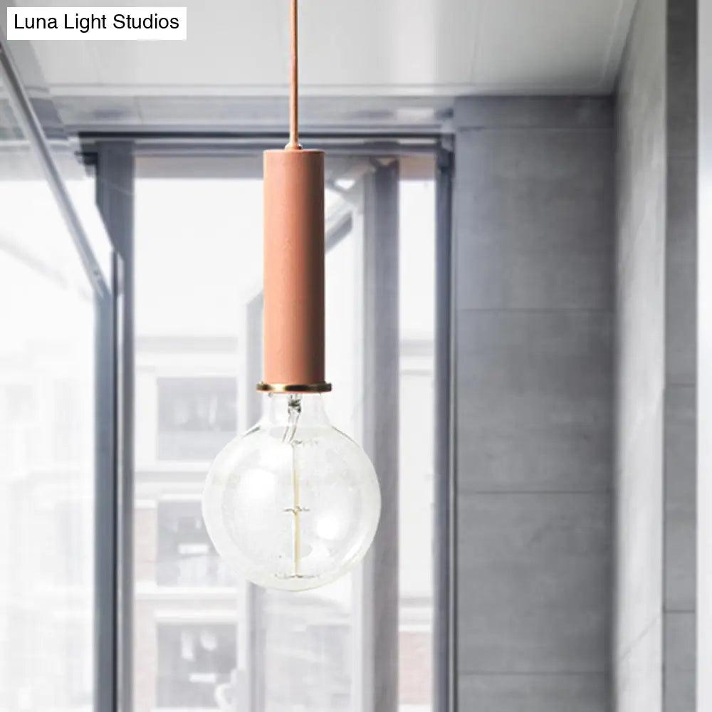 Mini Macaron Loft Metal Pendant Light - Single Hanging Lamp For Cafes Black/Blue/Pink/White Pink /