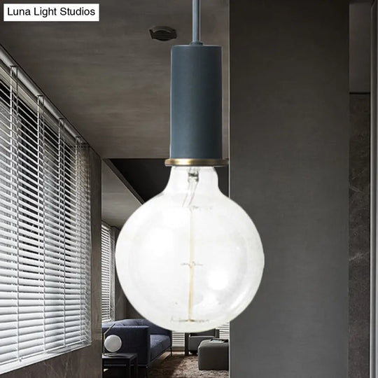 Mini Macaron Loft Metal Pendant Light - Single Hanging Lamp For Cafes Black/Blue/Pink/White Dark