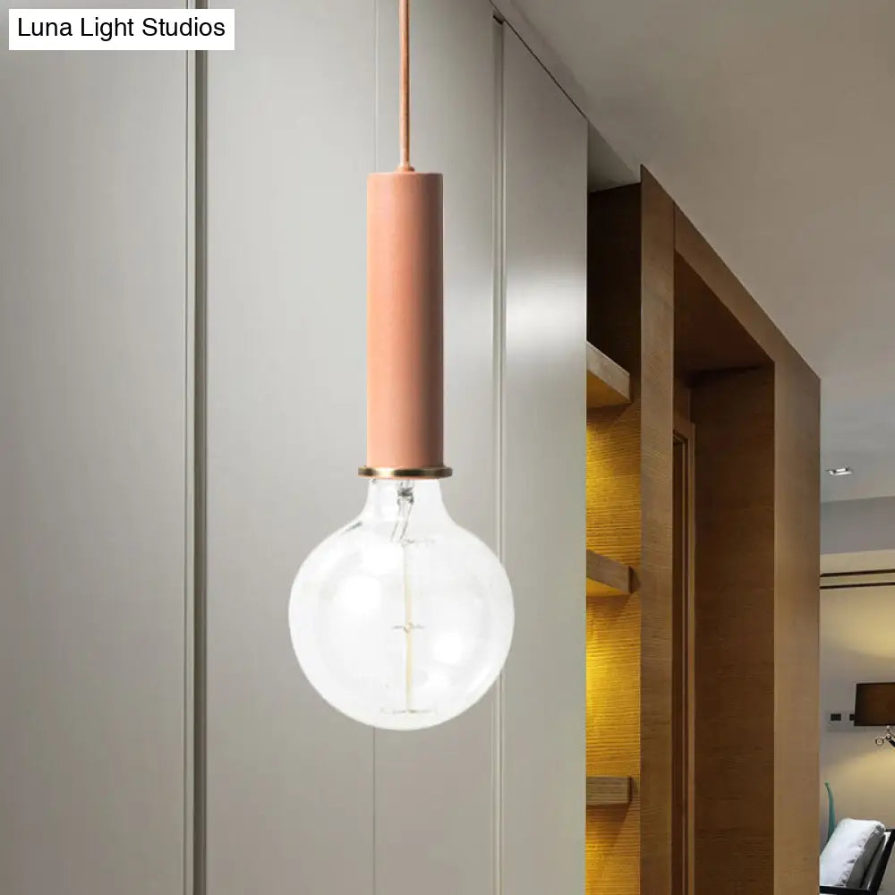 Mini Macaron Loft Metal Pendant Light - Single Hanging Lamp For Cafes Black/Blue/Pink/White