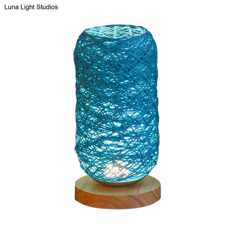 Mini Nightstand Lamp - Roped Oblong Design In Macaron Beige/Blue/Brown With Usb Charging Led Light