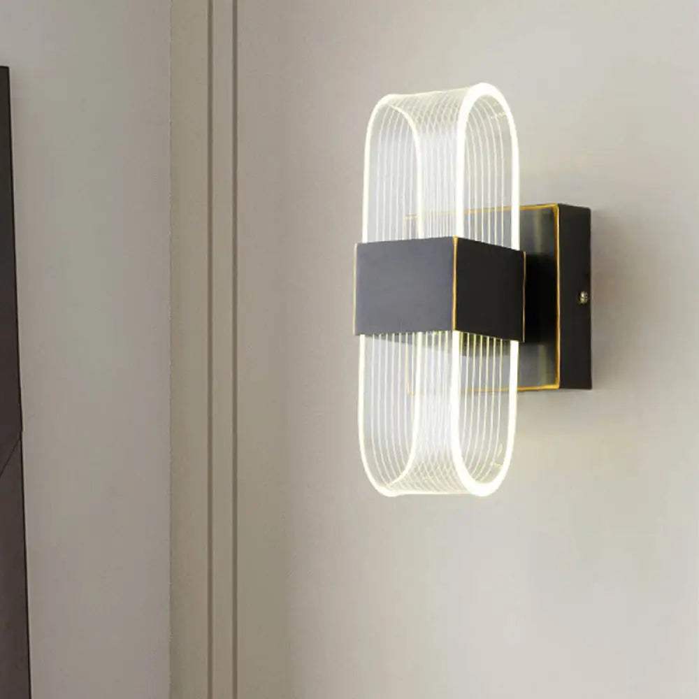 Mini Oblong Sconce Light - Simple Acrylic 1/2-Light Led Wall Mount In Black 1 /