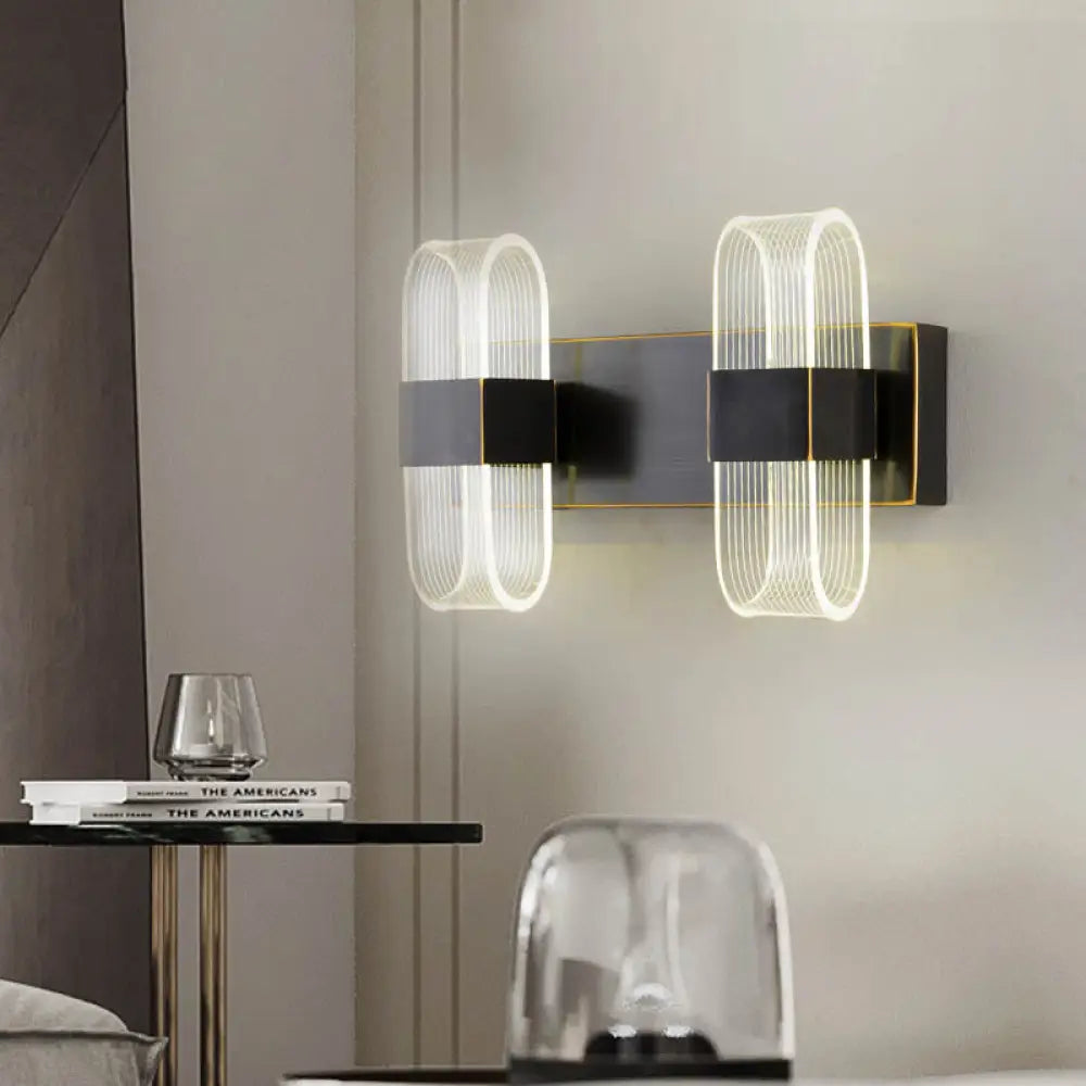 Mini Oblong Sconce Light - Simple Acrylic 1/2-Light Led Wall Mount In Black 2 /