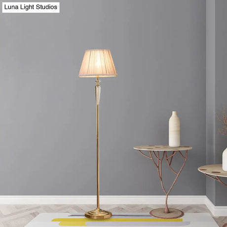 Minimal Beige/Light Purple/Royal Blue Fabric Floor Lamp With Crystal Accent - Ideal For Living Room