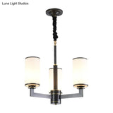 Minimal Black Chandelier With 3 Armed Heads Frosted White Glass Shades - Dining Room Ceiling Fixture