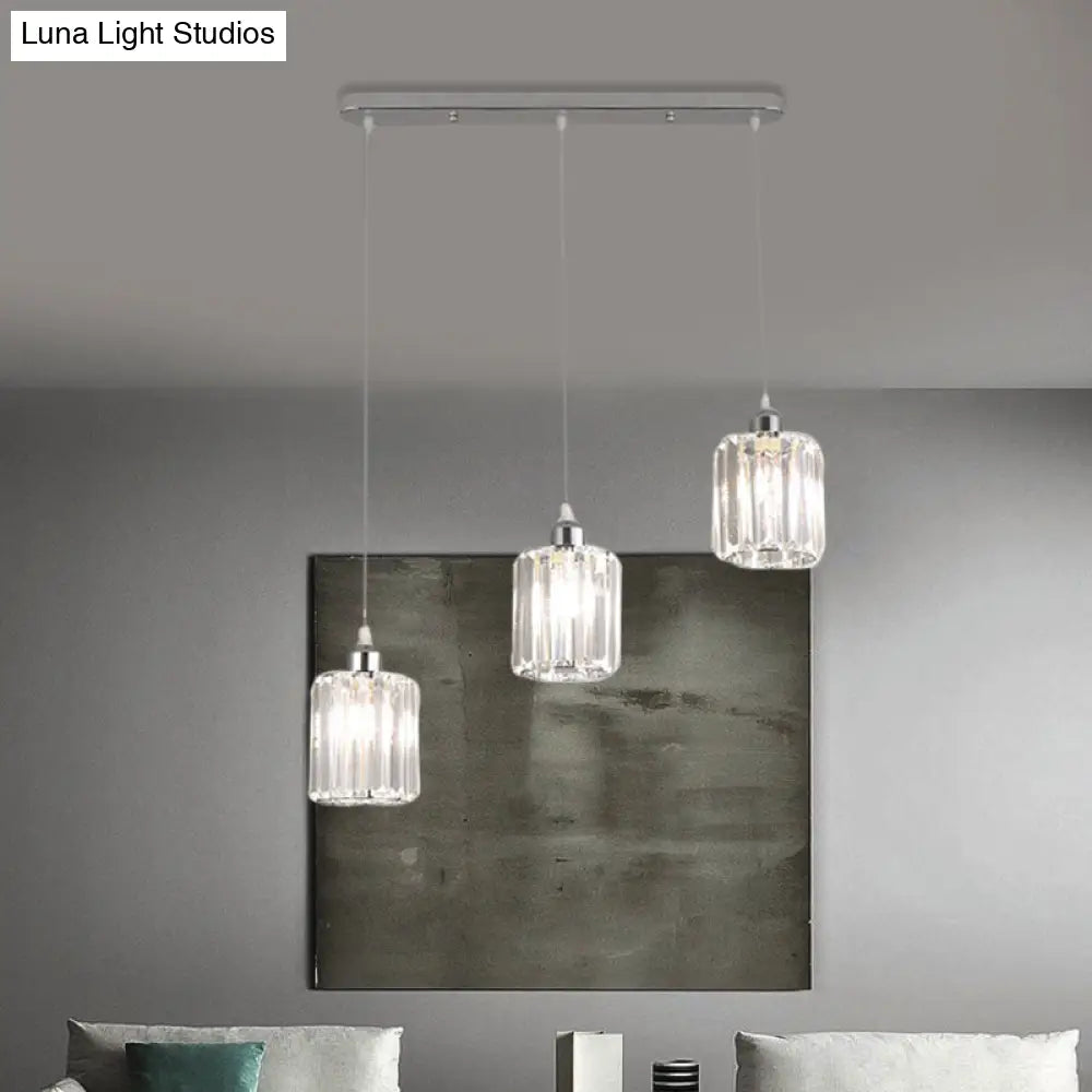 Minimal Chrome Pendant With Clear Crystal Shades - 3-Light Restaurant Ceiling Multi Light