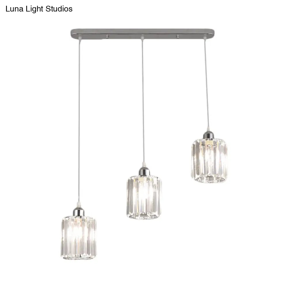 Minimal Chrome Pendant With Clear Crystal Shades - 3-Light Restaurant Ceiling Multi Light