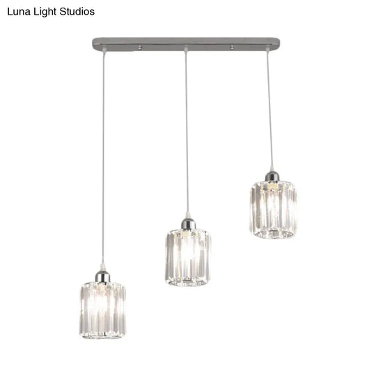 Minimal Chrome Pendant With Clear Crystal Shades - 3-Light Restaurant Ceiling Multi Light