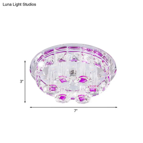 Minimal Flush Mount Led Ceiling Light Fixture For Hallway With Clear Prism Crystal And Purple Round