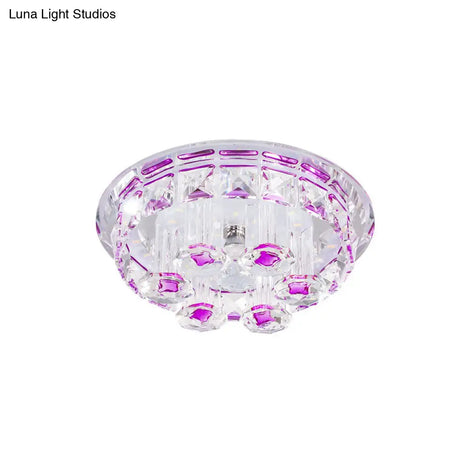 Minimal Flush Mount Led Ceiling Light Fixture For Hallway With Clear Prism Crystal And Purple Round