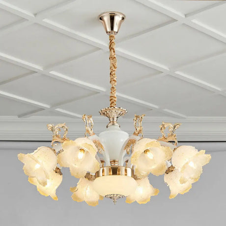 Minimal Frosted Glass Flower Ceiling Lamp - White Dining Room Chandelier 8 /